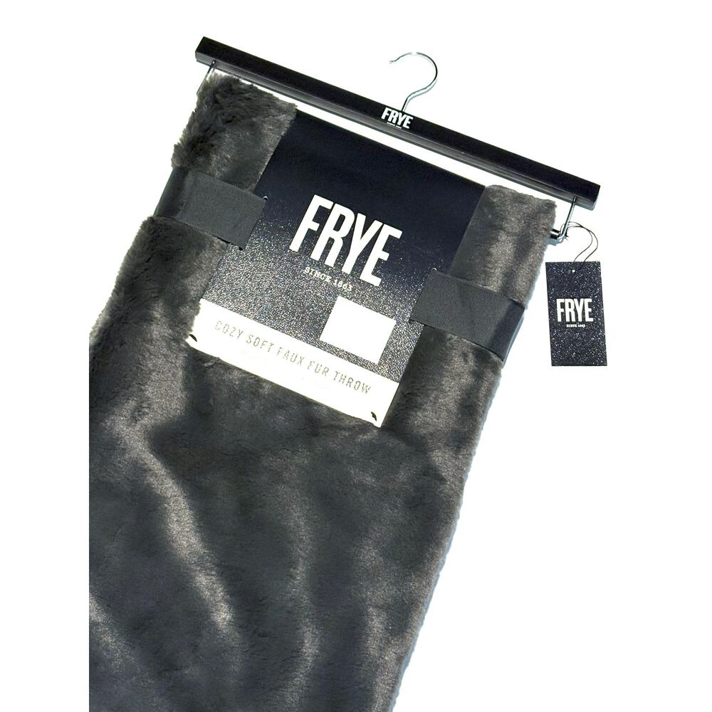 FRYE Faux Fur Throw Blanket 50 x 70" NWT Reversible Dark Grey Gray Charcoal